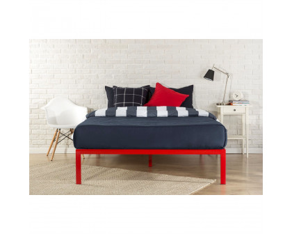 FaFurn - Queen Size Platform Bed Frame with Wooden Slats in Red, Metal