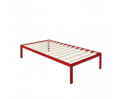 FaFurn - Queen Size Platform Bed Frame with Wooden Slats in Red, Metal