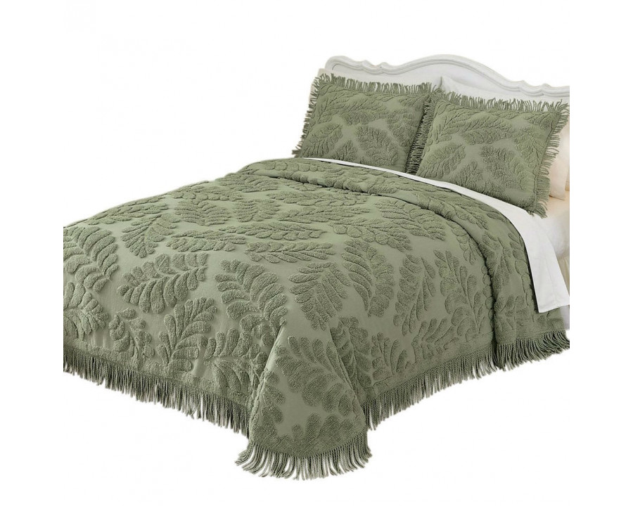 FaFurn - Queen Size Bedspread Set in Sage Green, Cotton