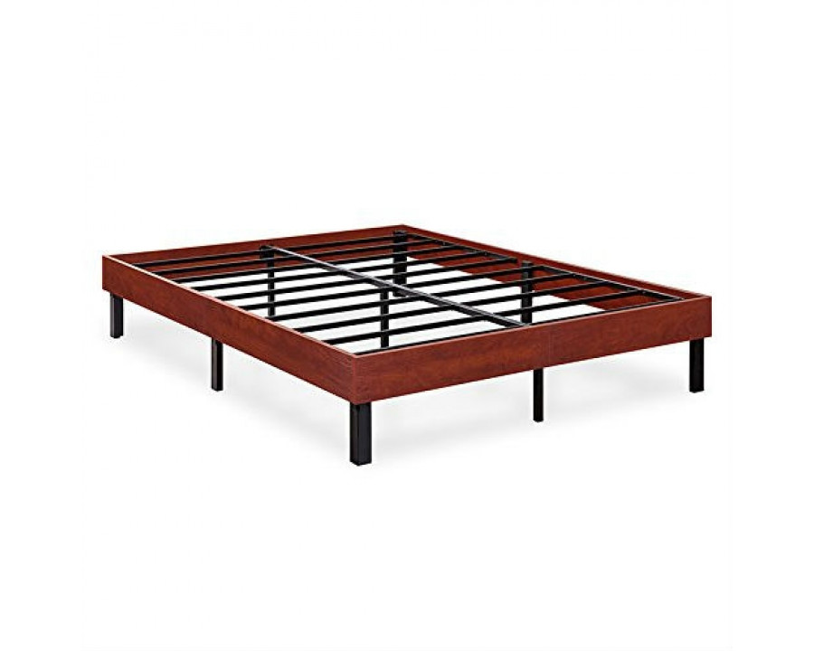 FaFurn Queen Size Platform Bed Frame with Cherry Finish Wood Sides - Cherry, Metal