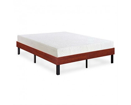 FaFurn Queen Size Platform Bed Frame with Cherry Finish Wood Sides - Cherry, Metal