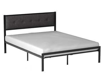 FaFurn - Metal Platform Bed Frame with Button Tufted Upholstered Headboard