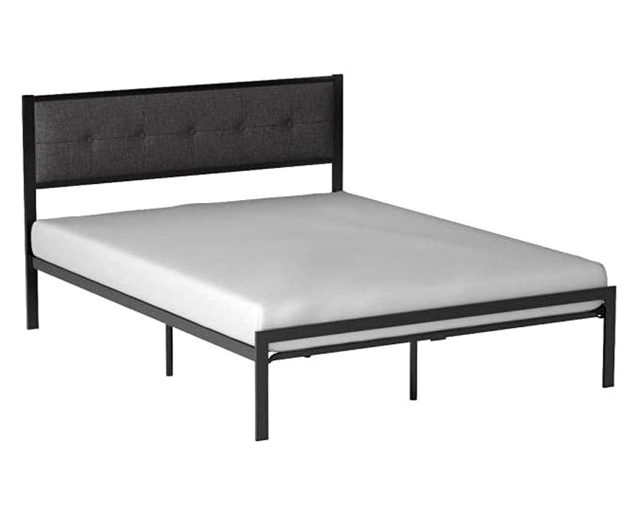 FaFurn Metal Platform Bed Frame with Button Tufted Upholstered Headboard - Queen Size