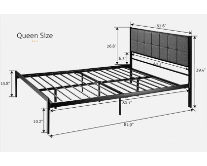 FaFurn Metal Platform Bed Frame with Button Tufted Upholstered Headboard - Queen Size