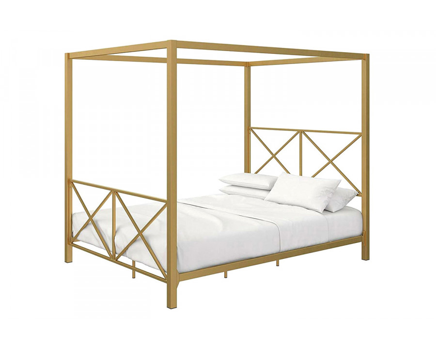 FaFurn Queen Size Modern Metal Canopy Bed Frame with Headboard and Footboard - Gold