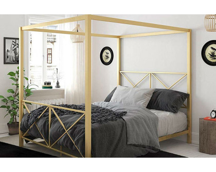 FaFurn Queen Size Modern Metal Canopy Bed Frame with Headboard and Footboard - Gold