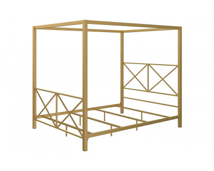 FaFurn Queen Size Modern Metal Canopy Bed Frame with Headboard and Footboard - Gold