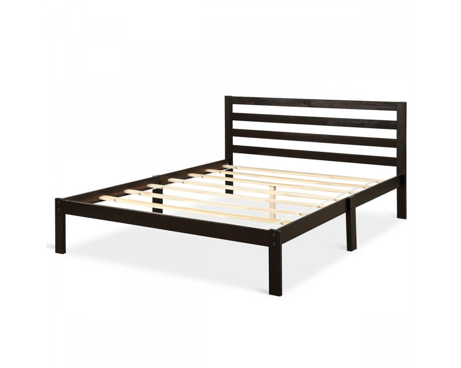 FaFurn - Queen Size Platform Bed Frame with Headboard in Espresso, Wood