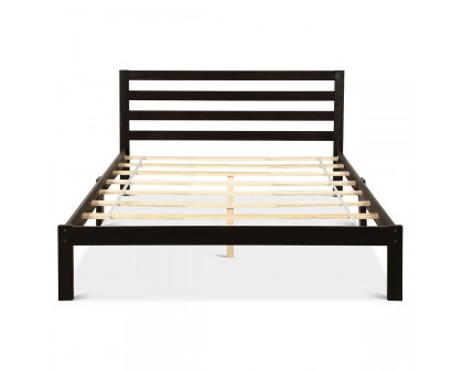 FaFurn - Queen Size Platform Bed Frame with Headboard in Espresso, Wood