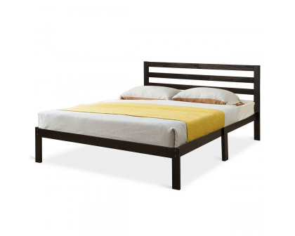 FaFurn - Queen Size Platform Bed Frame with Headboard in Espresso, Wood