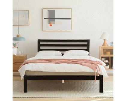 FaFurn - Queen Size Platform Bed Frame with Headboard in Espresso, Wood