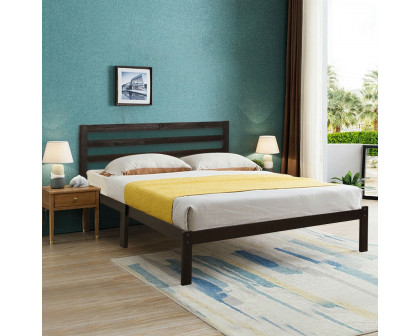 FaFurn - Queen Size Platform Bed Frame with Headboard in Espresso, Wood