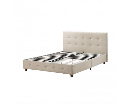 FaFurn - Queen Size Platform Bed Frame with Button Tufted Headboard in Tan