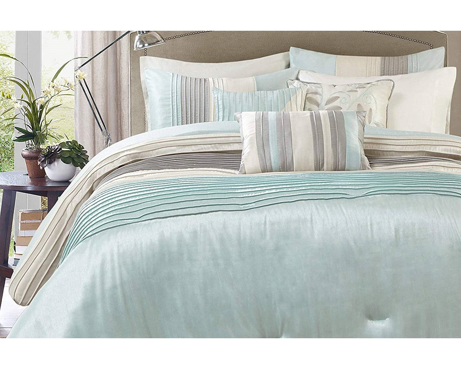 FaFurn 7 Piece Bed in a Bag Comforter Set Faux Silk - Blue/Gray, Queen Size