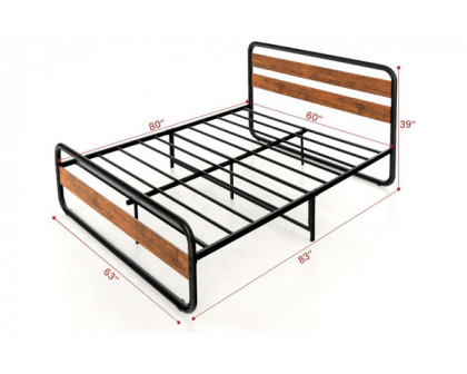 FaFurn Industrial Queen Size Platform Bed with Headboard and Footboard - Black, Metal/Wood