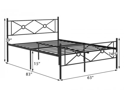 FaFurn Modern Queen Size Platform Bed with Headboard and Footboard - Black, Metal