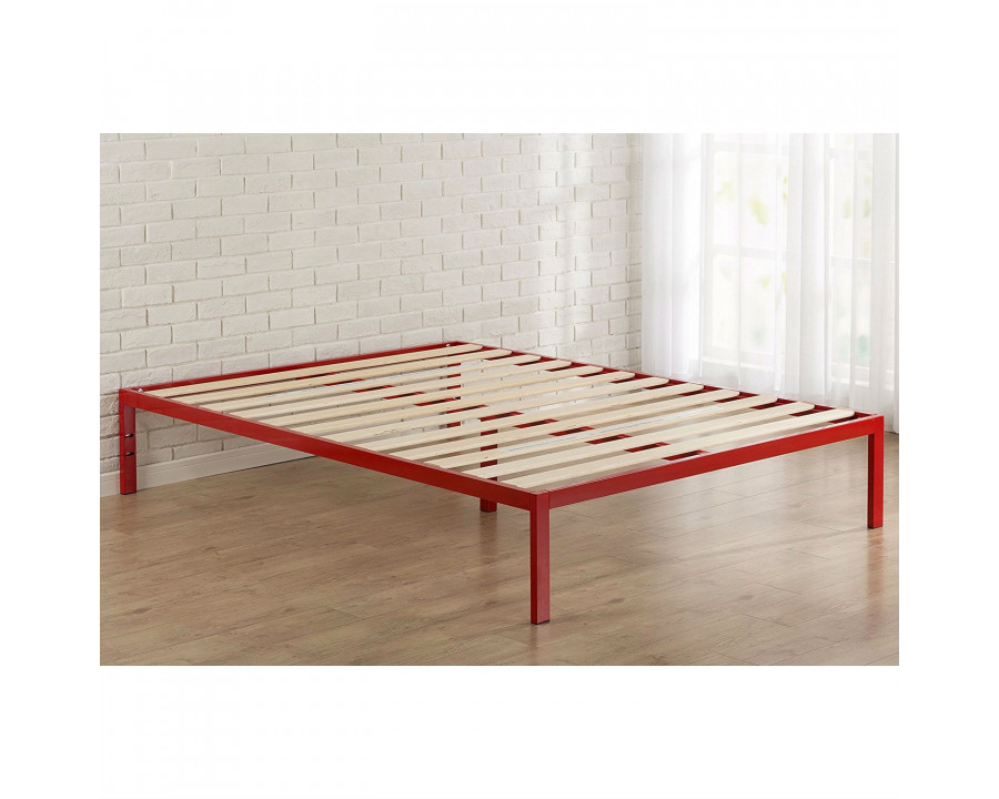 FaFurn - Queen Size Platform Bed Frame with Red Metal Frame and Wood Slats in Red, Metal