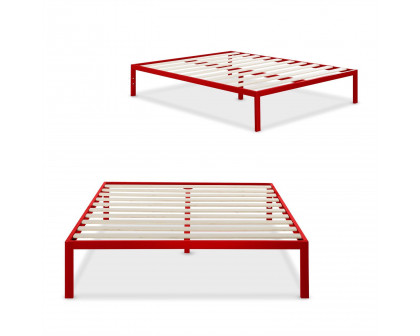 FaFurn - Queen Size Platform Bed Frame with Red Metal Frame and Wood Slats in Red, Metal