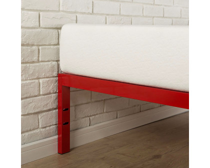 FaFurn - Queen Size Platform Bed Frame with Red Metal Frame and Wood Slats in Red, Metal