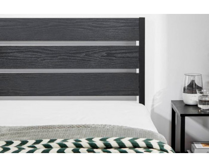 FaFurn Industrial Queen Size Platform Bed with Wood Slatted Headboard - Black, Wood