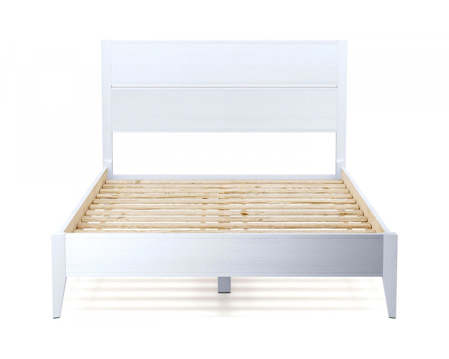 FaFurn Mid Century Slatted Platform Bed - Rustic White, Queen Size