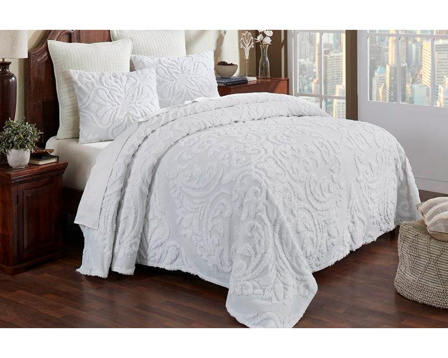 FaFurn Queen Size 3-Piece Coverlet Bedspread Set - White, Cotton