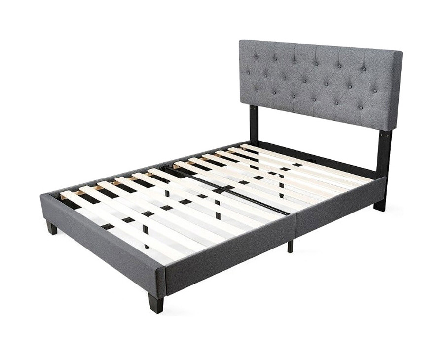 FaFurn - Queen Size Gray Linen Upholstered Platform Bed