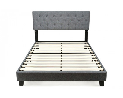 FaFurn - Queen Size Gray Linen Upholstered Platform Bed