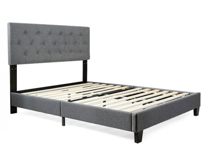 FaFurn - Queen Size Gray Linen Upholstered Platform Bed