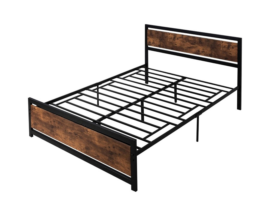 FaFurn - Queen Size Farmhouse Metal Wood Platform Bed Headboard Footboard