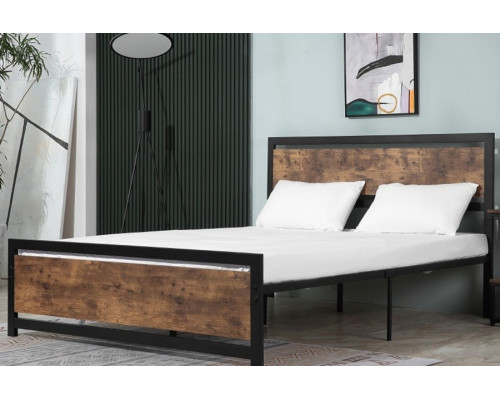 FaFurn - Queen Size Farmhouse Metal Wood Platform Bed Headboard Footboard