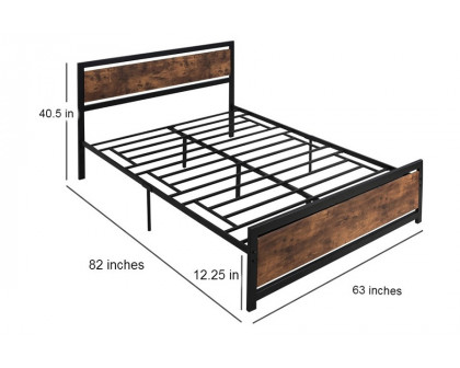 FaFurn - Queen Size Farmhouse Metal Wood Platform Bed Headboard Footboard