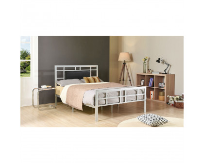 FaFurn - Queen Size Platform Bed Frame with Upholstered Headboard in Metal