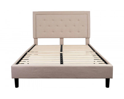 FaFurn Upholstered Platform Bed Frame with Button Tufted Headboard - Beige, Queen Size