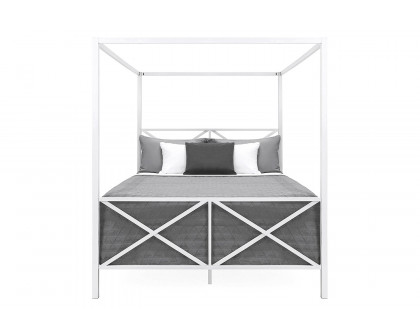 FaFurn Queen Size Modern Metal Canopy Bed Frame with Headboard and Footboard - White