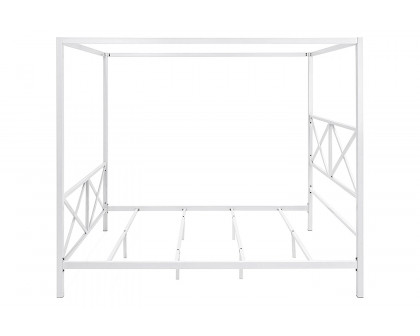 FaFurn Queen Size Modern Metal Canopy Bed Frame with Headboard and Footboard - White