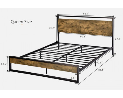 FaFurn Metal Wood Platform Bed Frame with Industrial Headboard - Queen Size