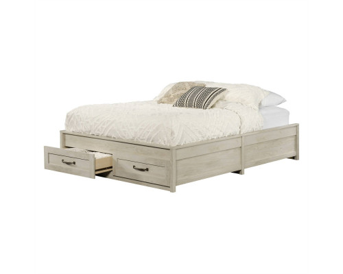 FaFurn Farmhouse Platform Bed with Storage Drawers - White, Wood