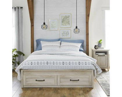 FaFurn Farmhouse Platform Bed with Storage Drawers - White, Wood