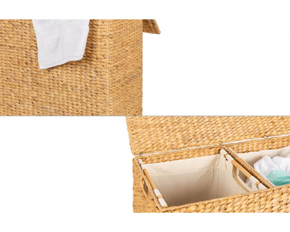 FaFurn - Natural 2-Bin Handwoven Hyacinth Linen Liner Laundry Hamper with Handles