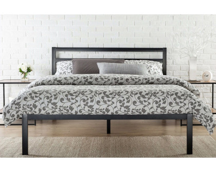 FaFurn - Metal Platform Bed Frame with Headboard and Wood Slats