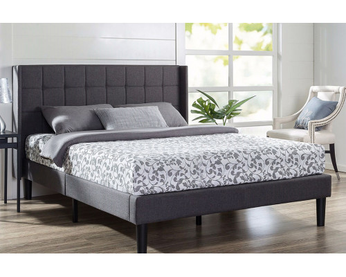 FaFurn - Queen Size Gray Wingback Upholstered Platform Bed