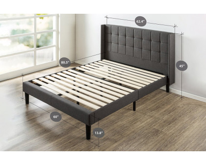 FaFurn - Queen Size Gray Wingback Upholstered Platform Bed