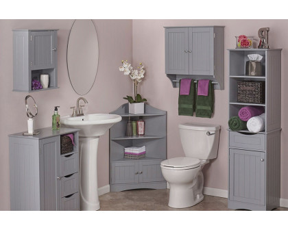 FaFurn Wall Mounted Bathroom Cabinet with Shelves and Towel Bar - Gray