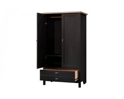 FaFurn - Farmhouse Black Oak Drawer and Garment Rod Wardrobe Armoire