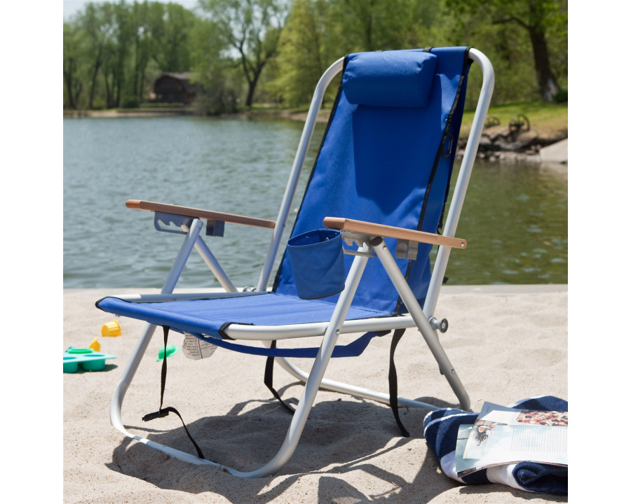 FaFurn - Beach Chair with Backpack Carrying Straps in Royal Blue