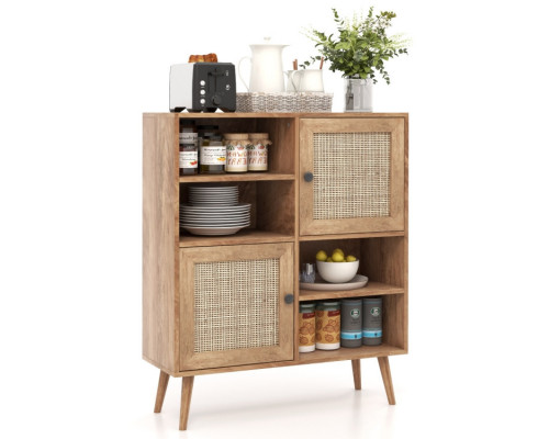 FaFurn - Sideboard Buffet with Rattan Doors in Walnut, Wood