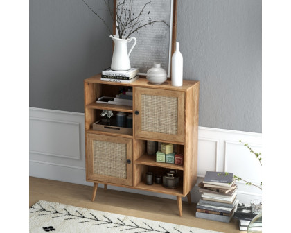 FaFurn - Sideboard Buffet with Rattan Doors in Walnut, Wood