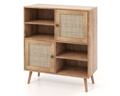 FaFurn - Sideboard Buffet with Rattan Doors in Walnut, Wood