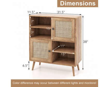 FaFurn - Sideboard Buffet with Rattan Doors in Walnut, Wood